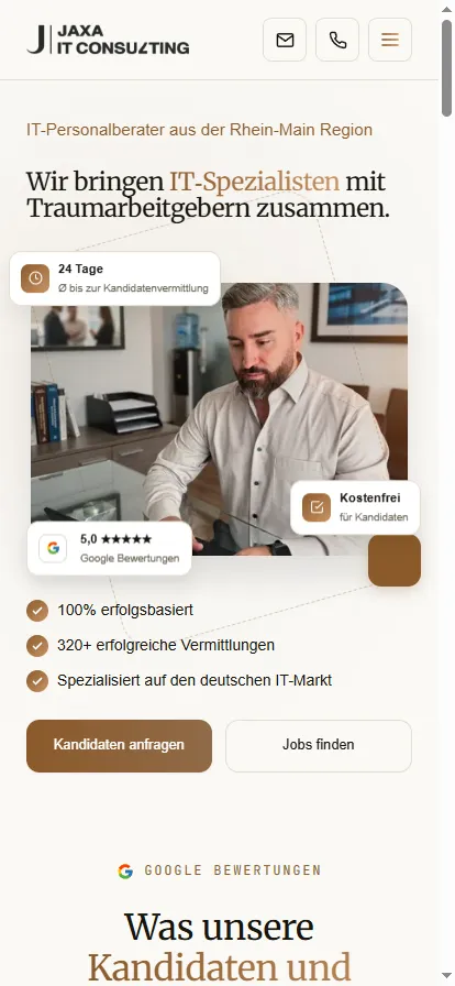 Startseite von Jaxa IT Consulting in der mobilen Ansicht