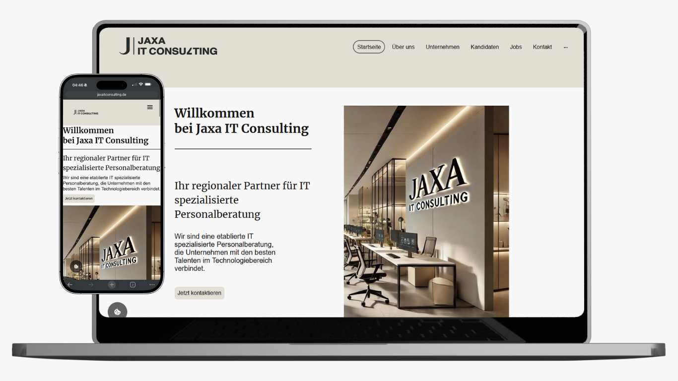 Website von Jaxa IT Consulting vor dem Relaunch, Desktop- und Mobile-Ansicht